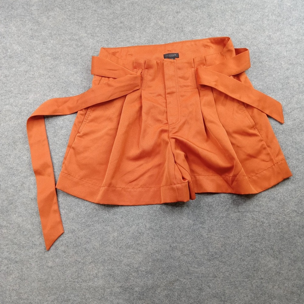 Ann Taylor Shorts Womens 0 Factory Orange High‎ Rise Belted Pleated Dressy
